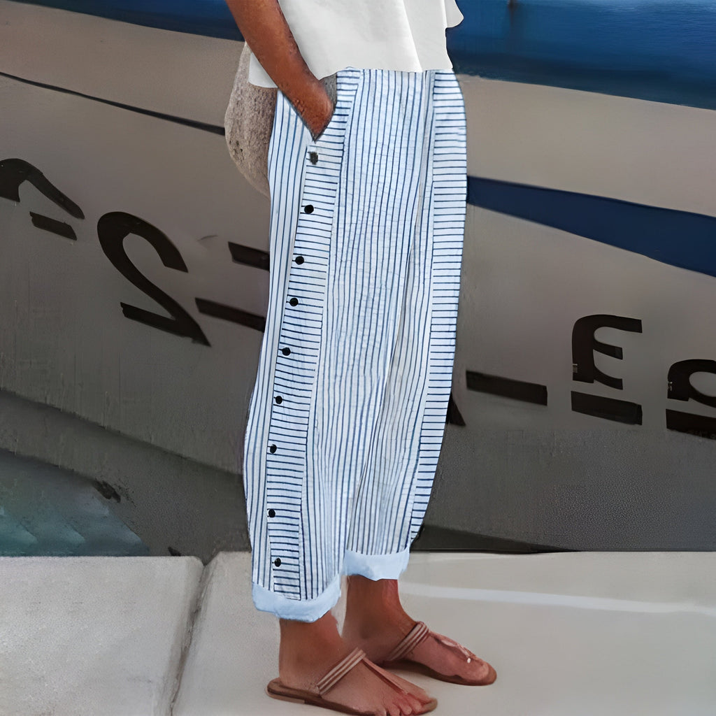 Christina – Stripe Panel Button Trousers - Image 1