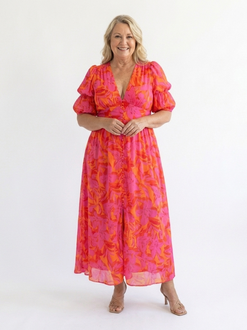 Karin – Elegant Floral V Neck Puff Dress for Women - Image 6