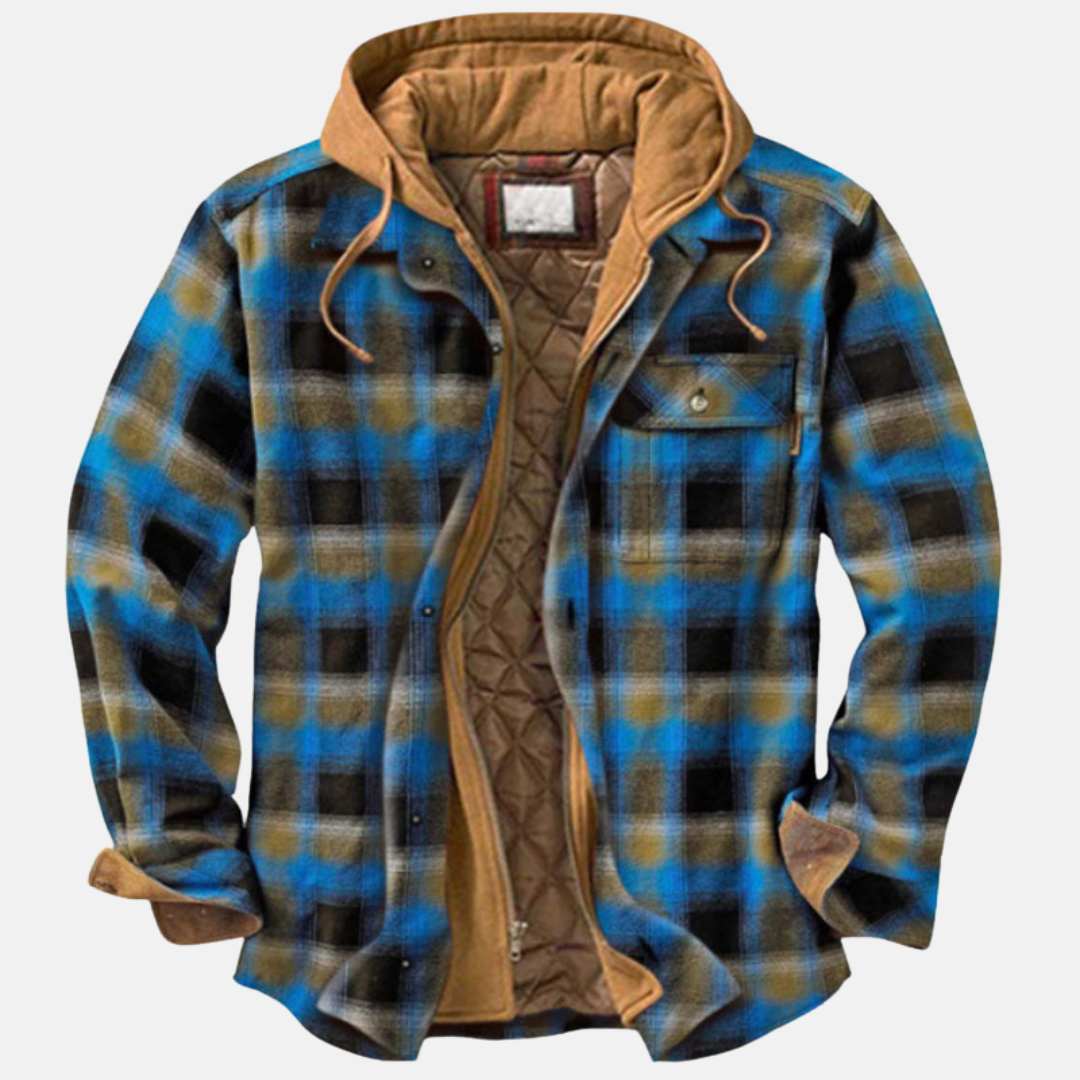 Men’s checked jacket with hood and button placket - J&B; - 4 - London-stylehouse.com