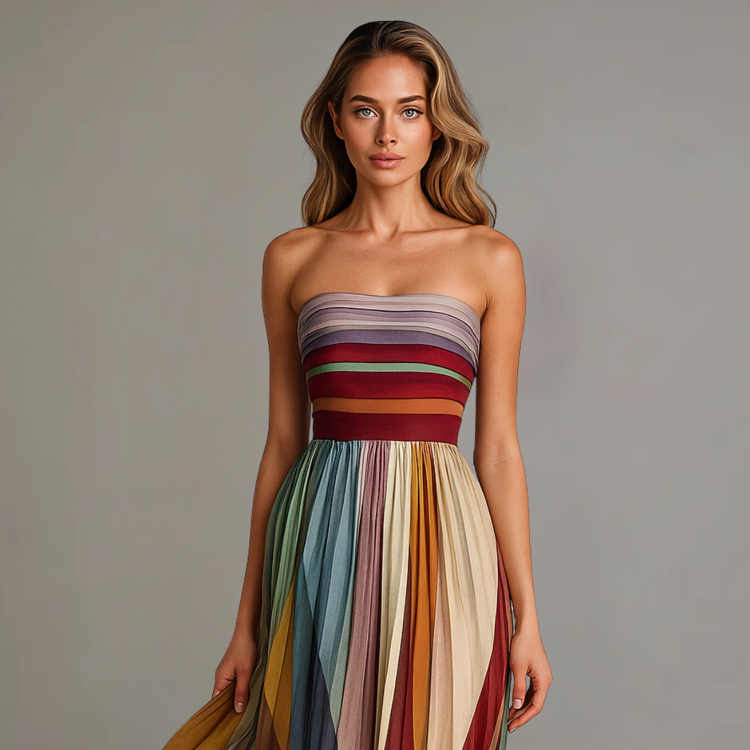 Maja – Women  Strapless Pleated Maxi Dress - Image 2