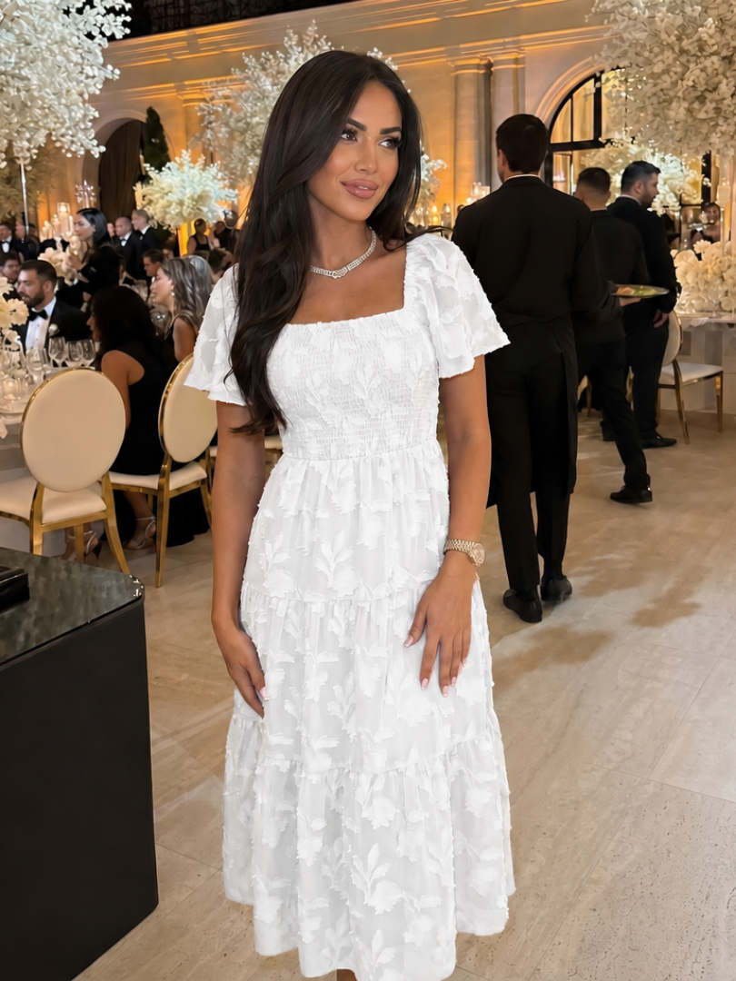 Women’s midi dress with a square neckline, puff sleeves and a floral pattern - J&B; - 6 - London-stylehouse.com
