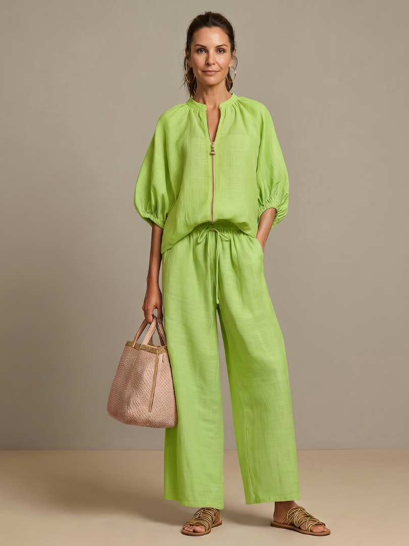 Two-piece set for women in a relaxed fit with puff sleeves and trousers - J&B; - 7 - London-stylehouse.com