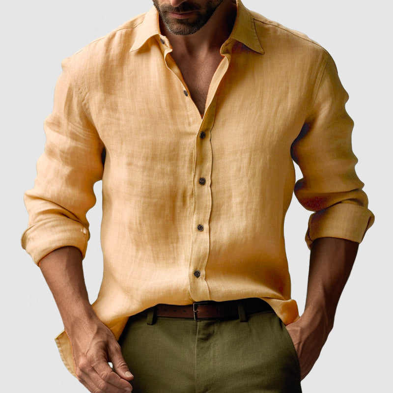 Dennis – Vintage Long Sleeve Linen Shirt for Men - Image 1