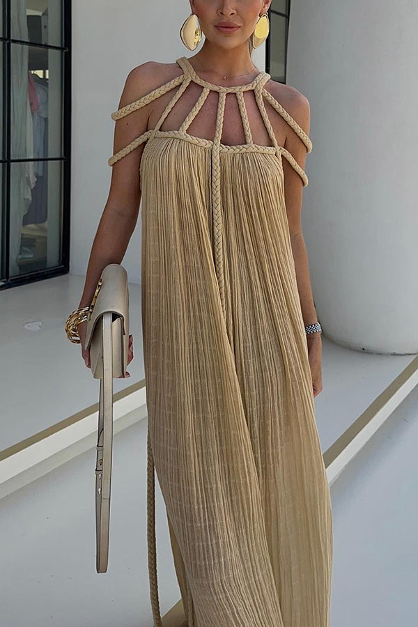 Andrea – Women Linen Blend Draped Braids Maxi Dress - Image 6