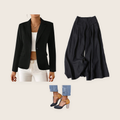 The Southbank 3 piece set: black tailored-fit blazer with a drop collar, black wide-leg trousers and black Mary Jane heels