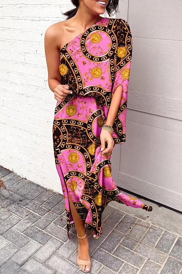 Nadine – Women One Shoulder Split Hem Maxi Dress - Image 2