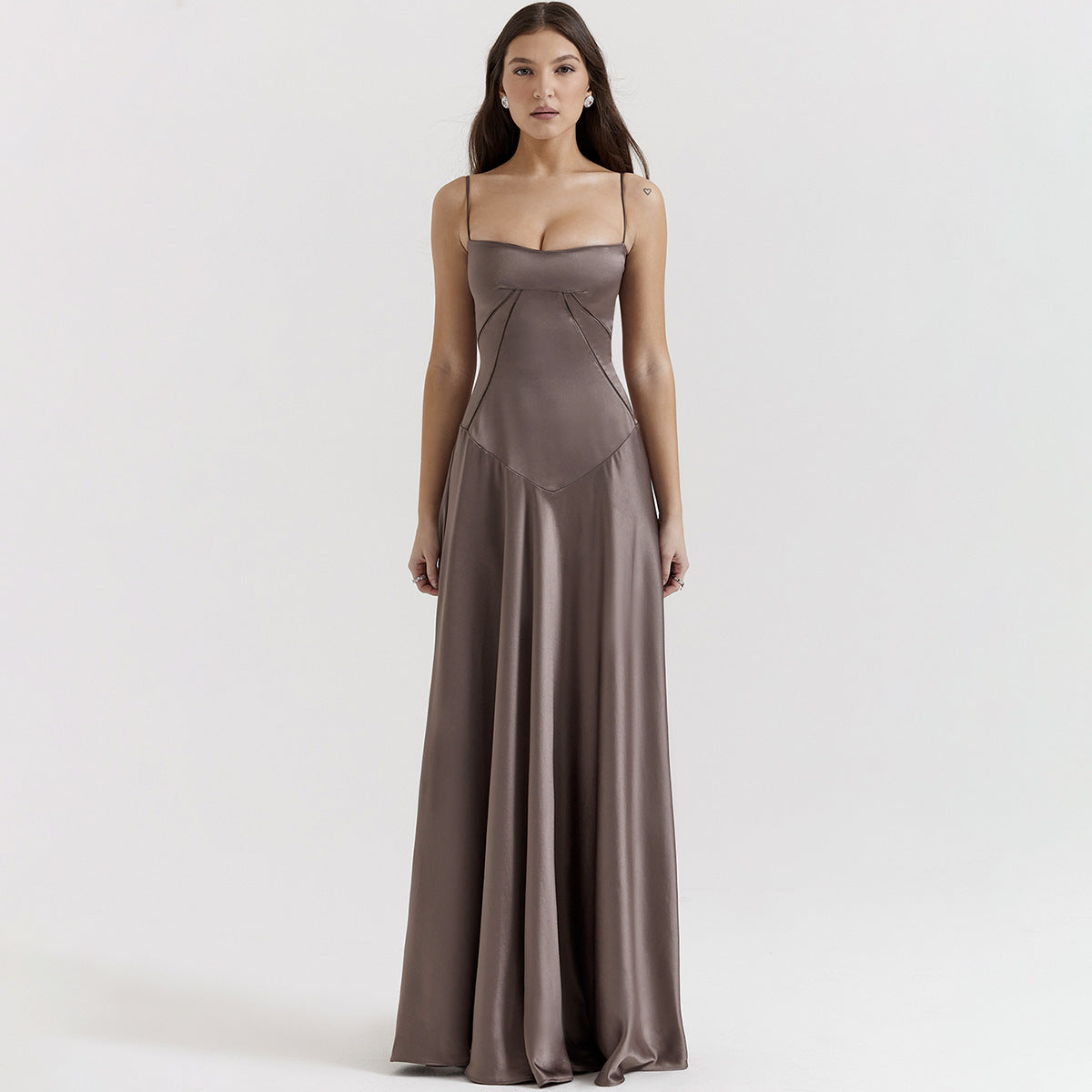 Ingrid – Elegant satin maxi dress with tie back for Women - Image 2