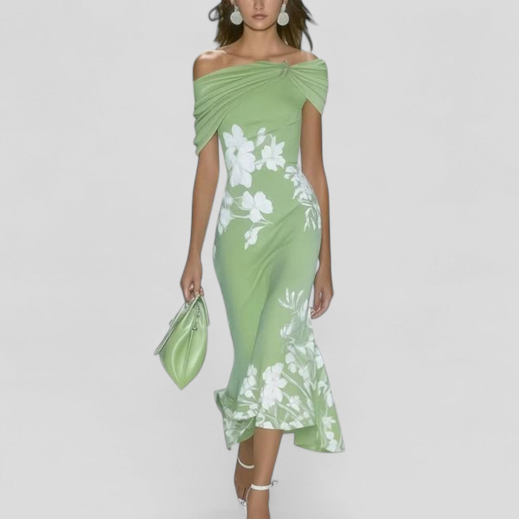Vanessa – Elegant Off-Shoulder Floral Dress - Image 1