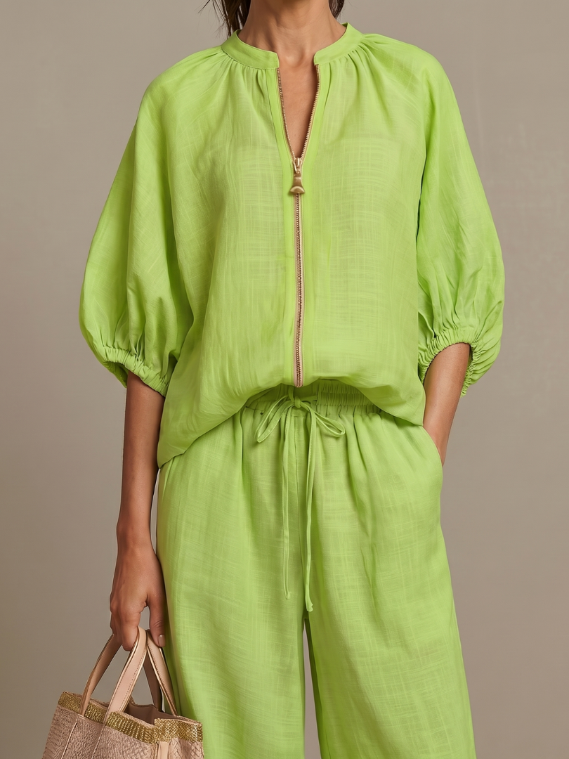Two-piece set for women in a relaxed fit with puff sleeves and trousers - J&B; - 9 - London-stylehouse.com