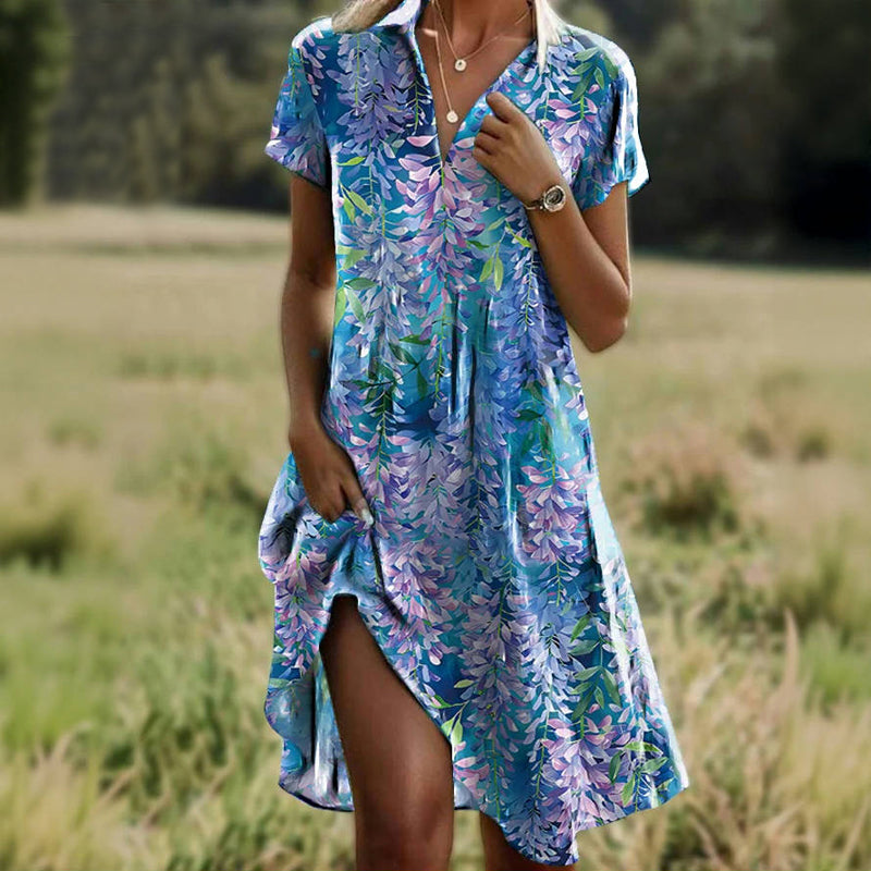 Nadine – Leaf Print Summer Dress - Image 1