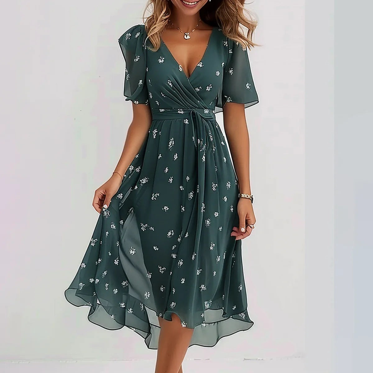 Emily – Elegant Wrap Midi Dress - Image 3