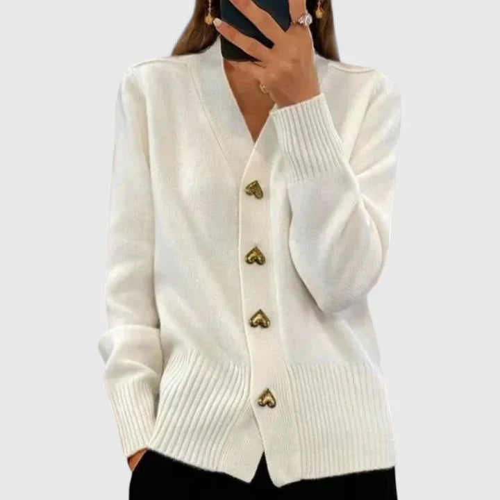 Women’s cardigan with heart-shaped buttons and a V-neck - J&B; - 6 - London-stylehouse.com