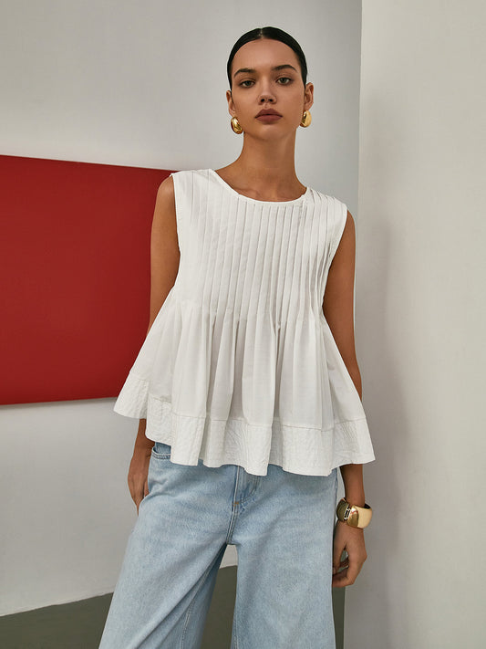 Ava – Pleated Peplum Sleeveless Blouse - Image 1