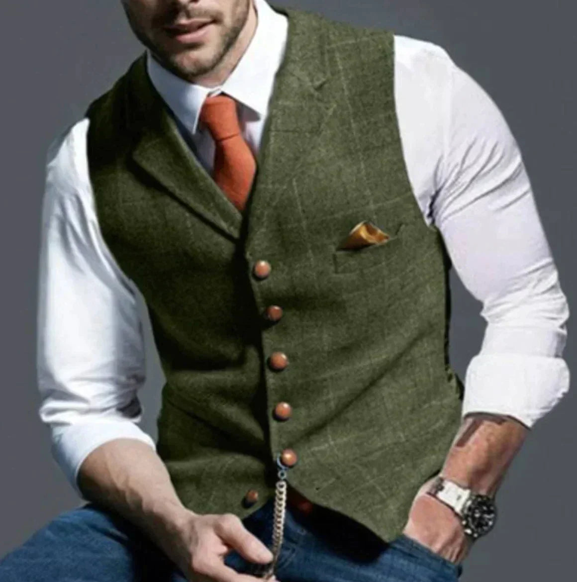 Leon heritage tailored waistcoat in olive