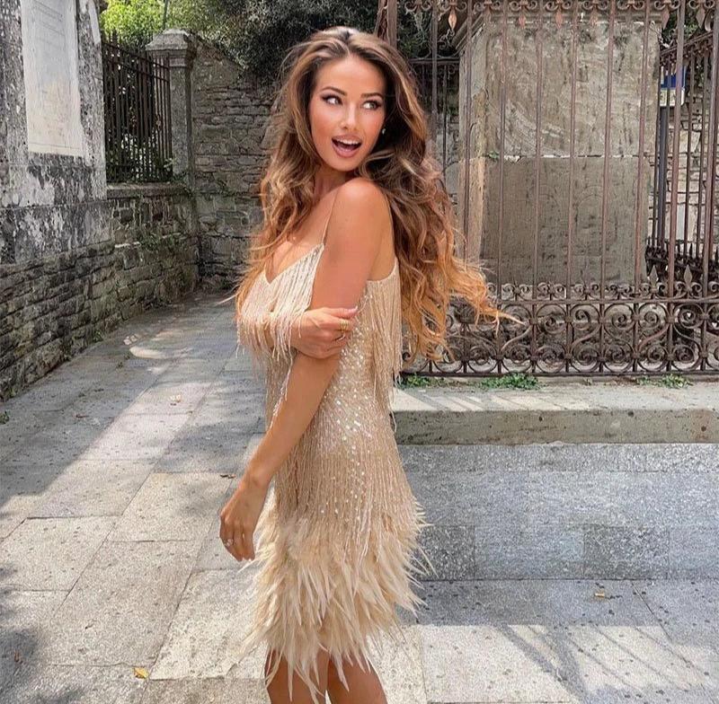 Johanna – Elegant Feathered Dress for Women - Image 9