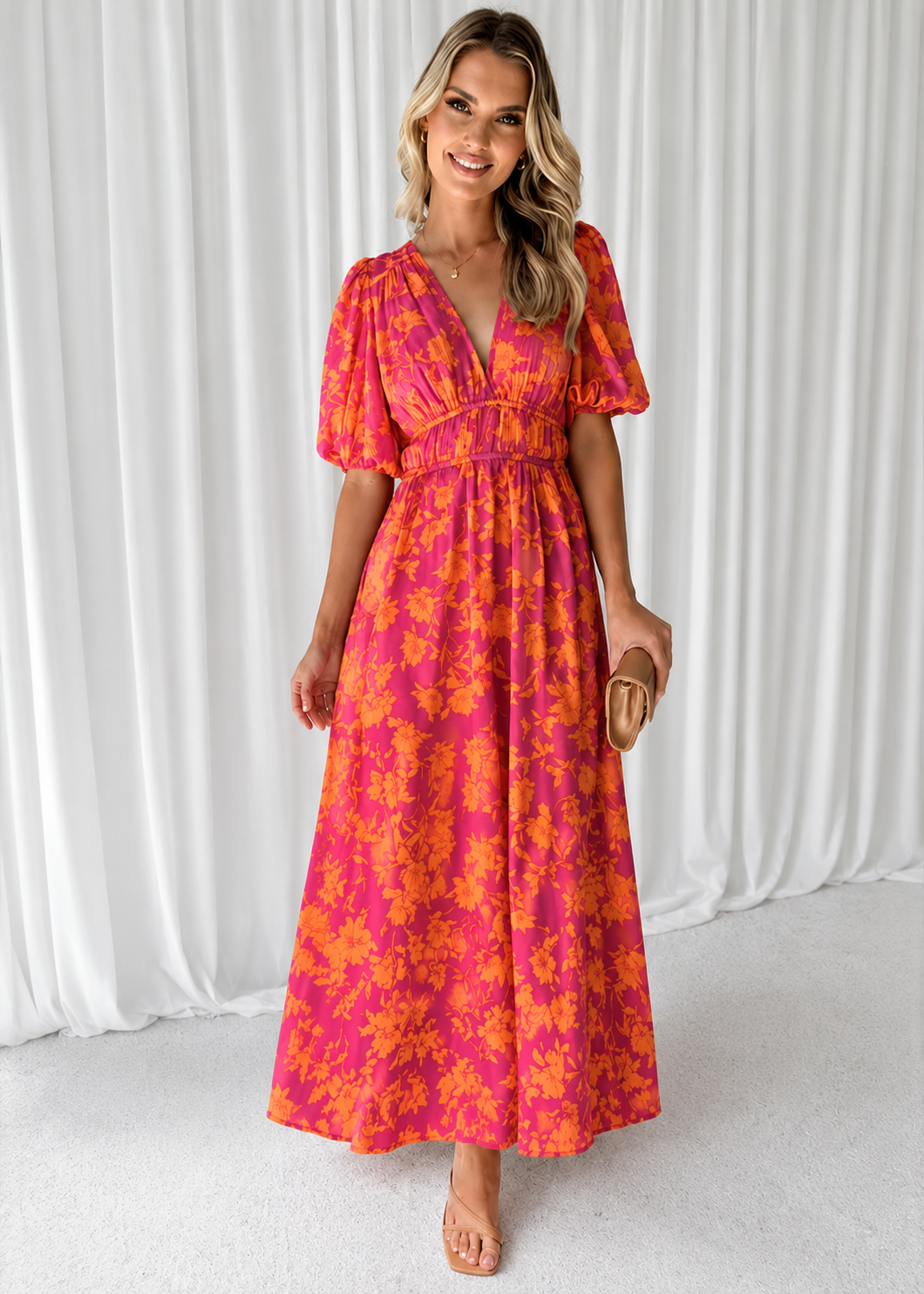 Elena – Women Floral V Neck Maxi Dress