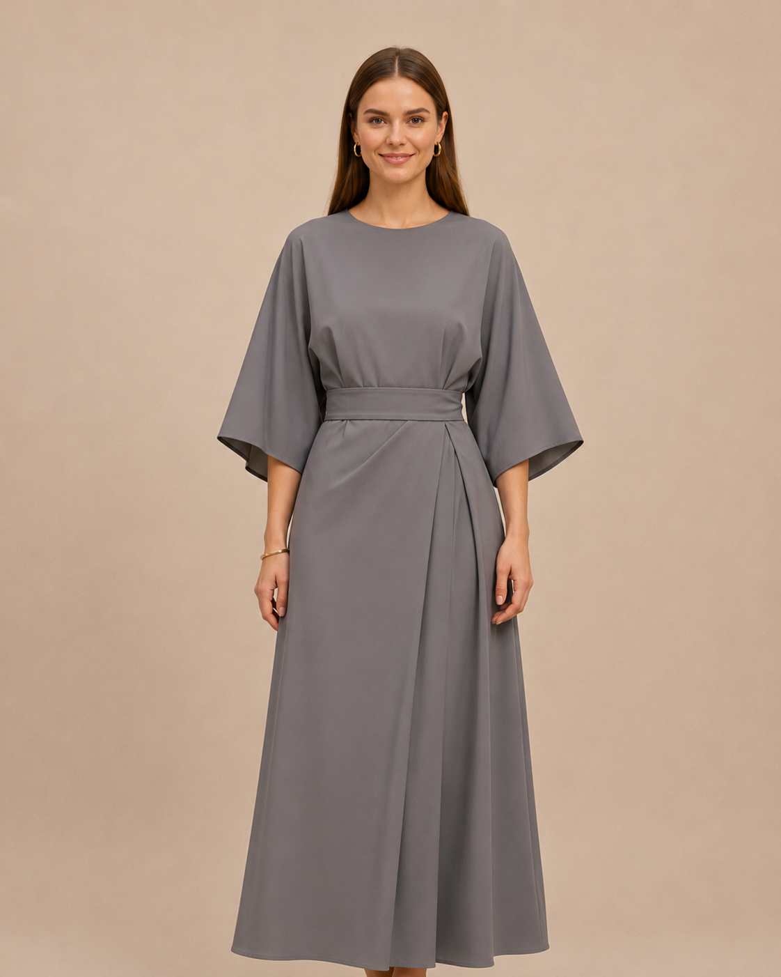Isabella – Women's Elegant Belted Dress with Lantern Sleeves