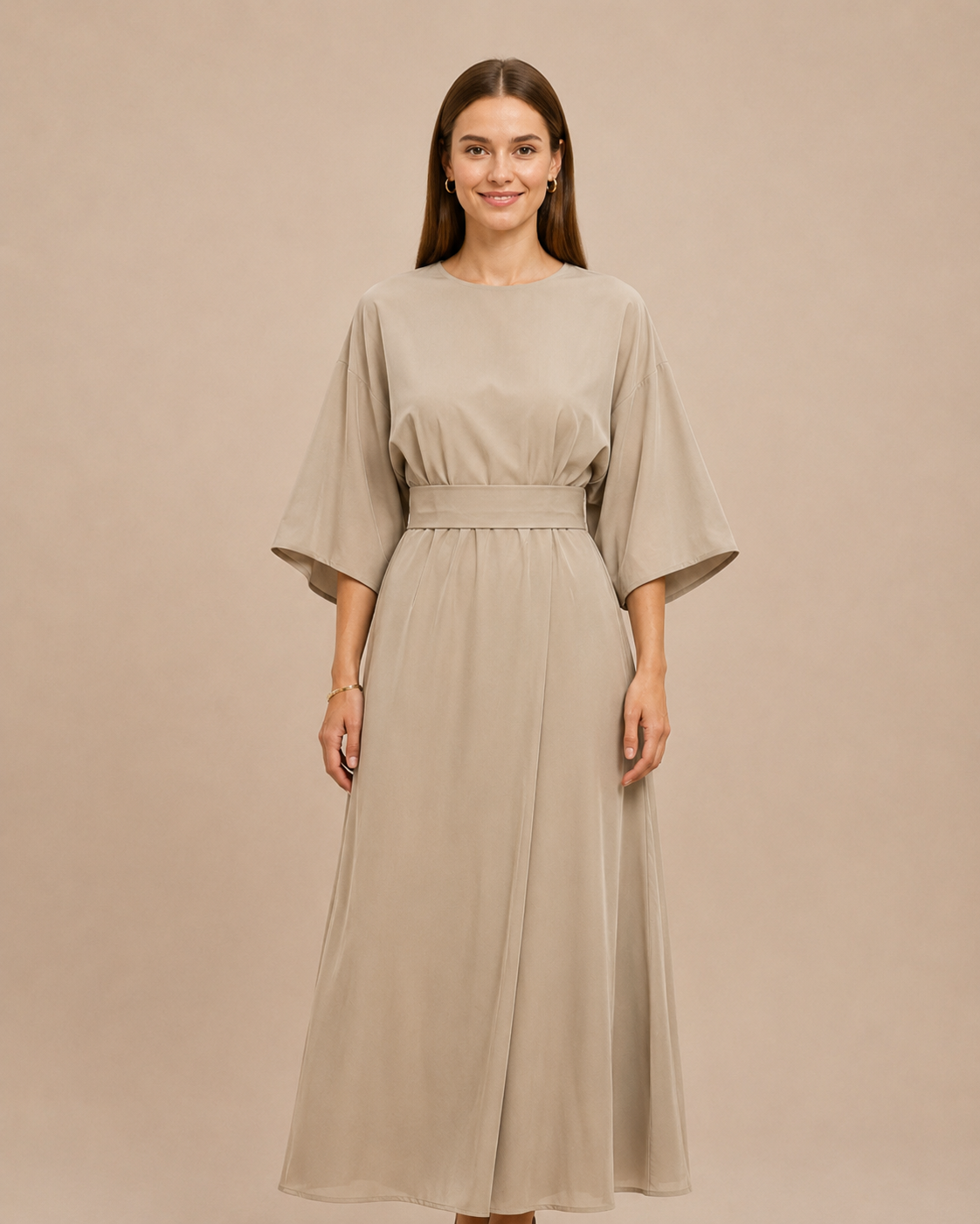 Isabella – Women's Elegant Belted Dress with Lantern Sleeves