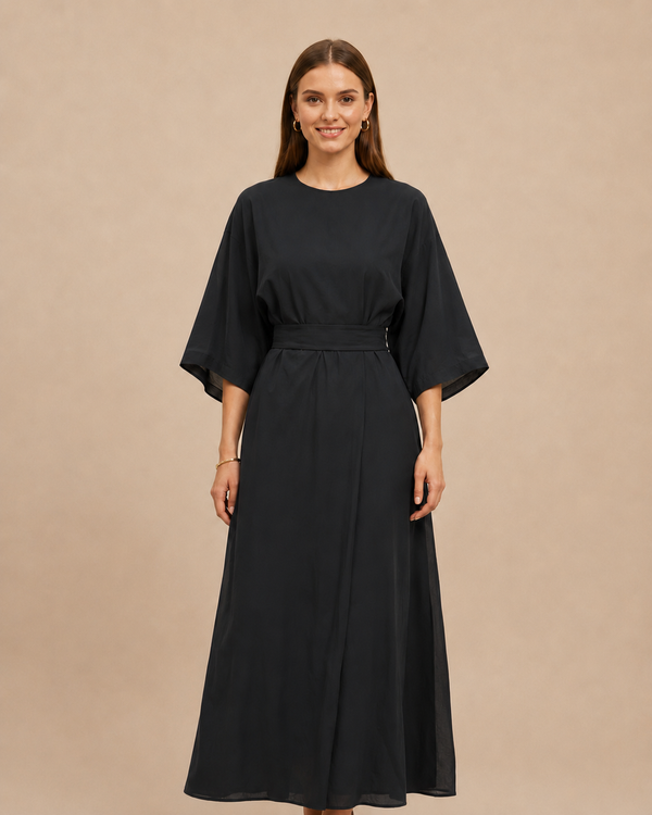 Isabella – Women's Elegant Belted Dress with Lantern Sleeves