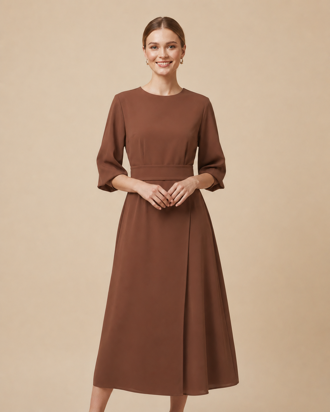 Isabella – Women's Elegant Belted Dress with Lantern Sleeves