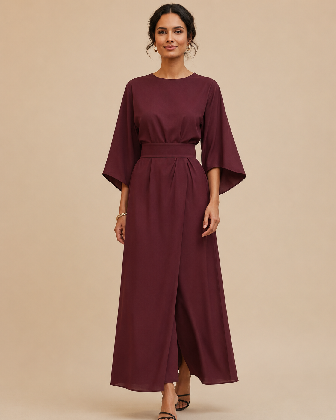 Isabella – Women's Elegant Belted Dress with Lantern Sleeves