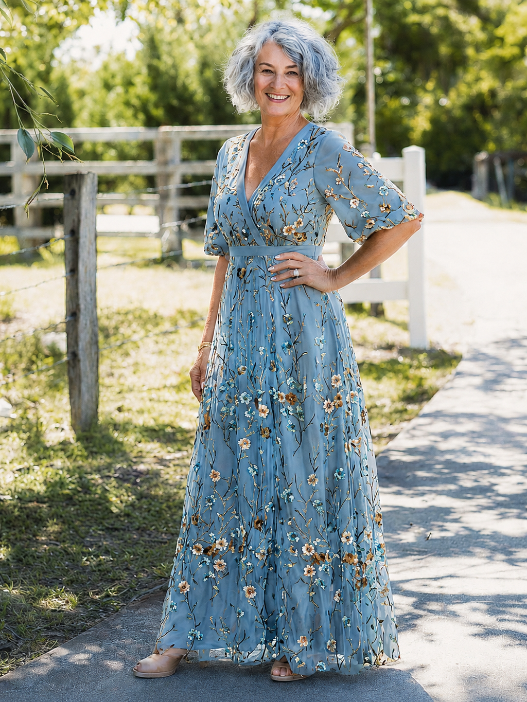 Isabella – Elegant Floral V Neck Dress for Women