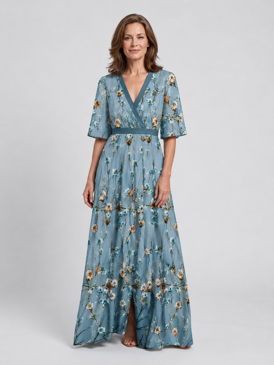 Isabella – Elegant Floral V Neck Dress for Women