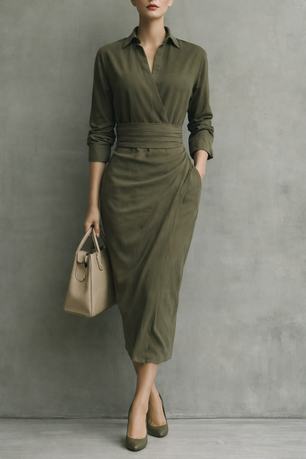 Elena – Elegant Wrapped Midi Shirt Dress for Women
