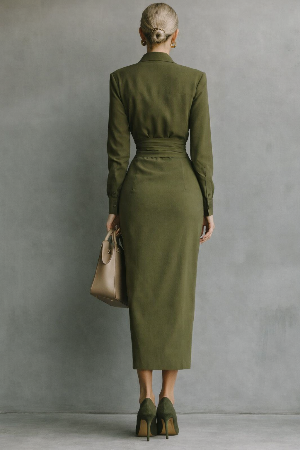Elena – Elegant Wrapped Midi Shirt Dress for Women