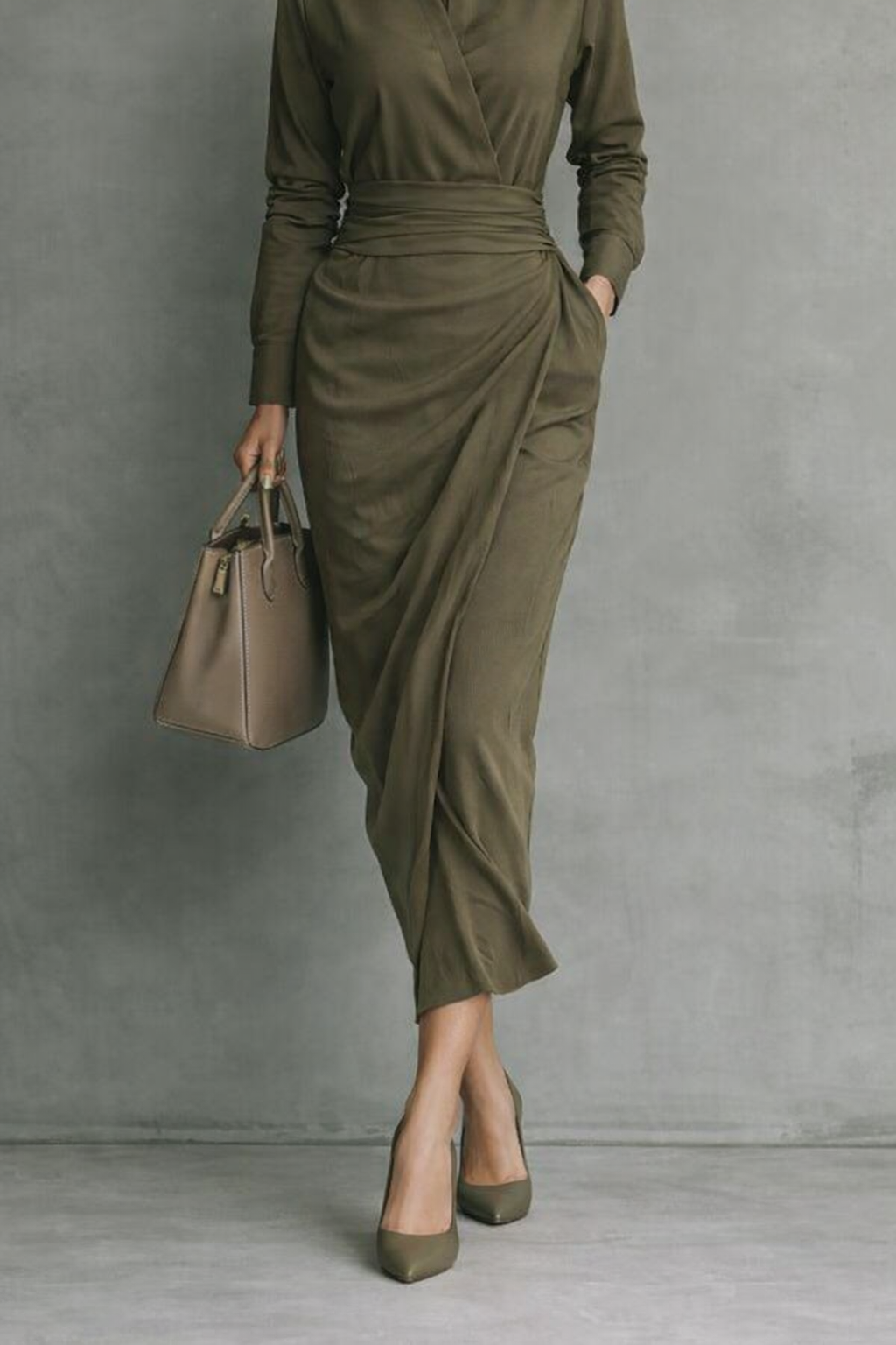 Elena – Elegant Wrapped Midi Shirt Dress for Women