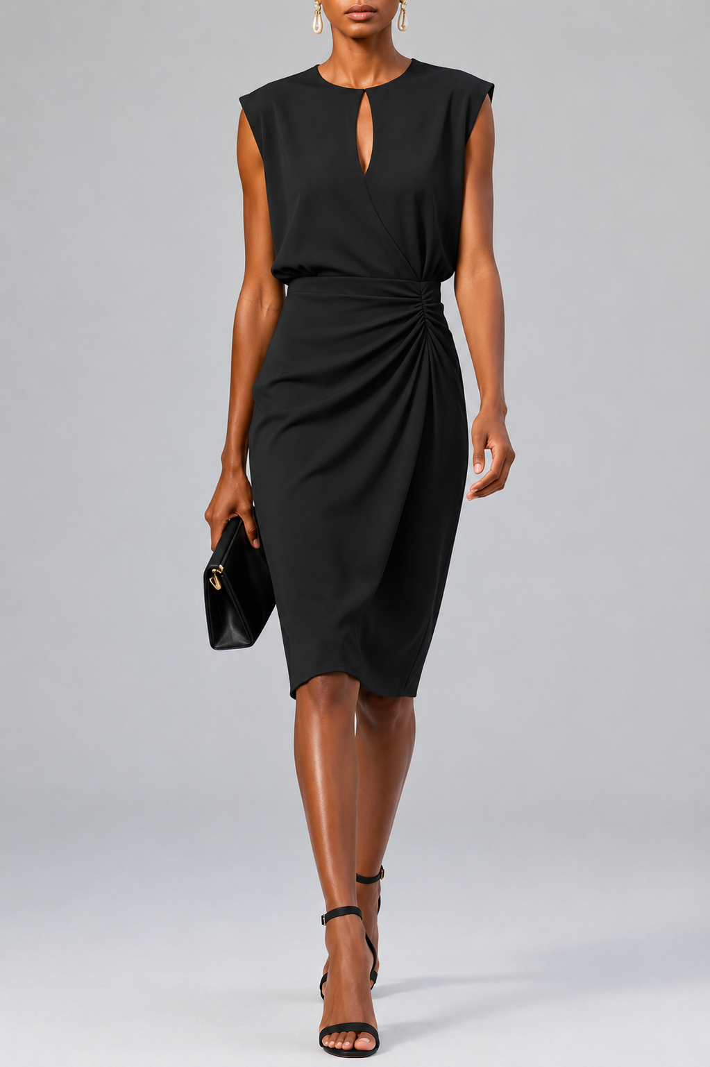 Laura – Elegant midi cocktail dress with a keyhole neckline for Women