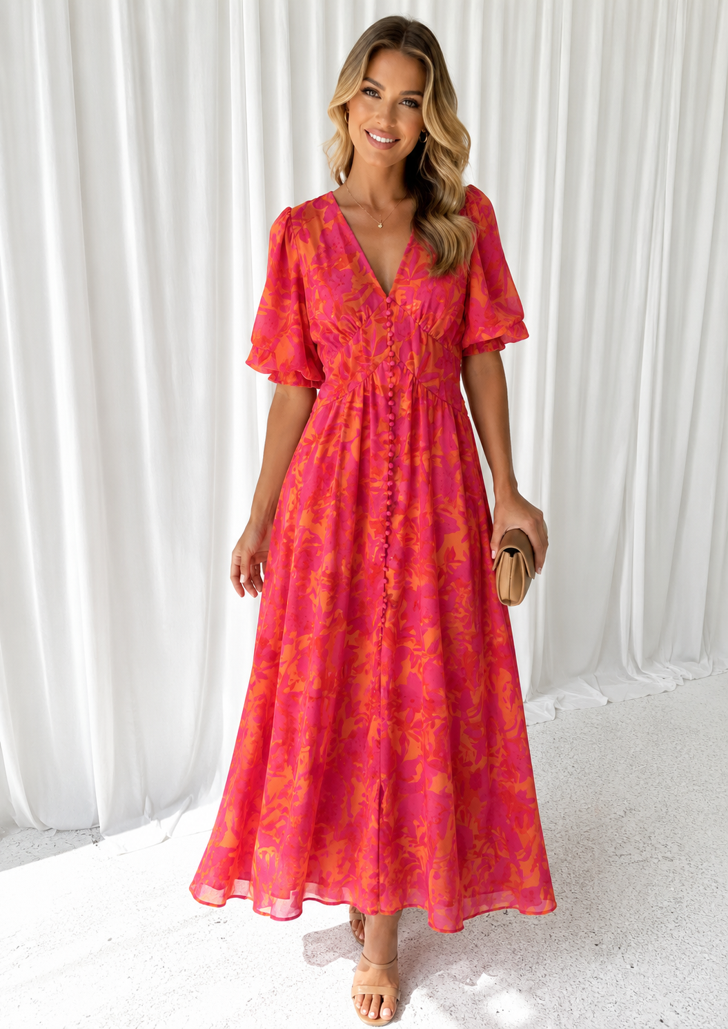 Elena – Women Floral V Neck Maxi Dress