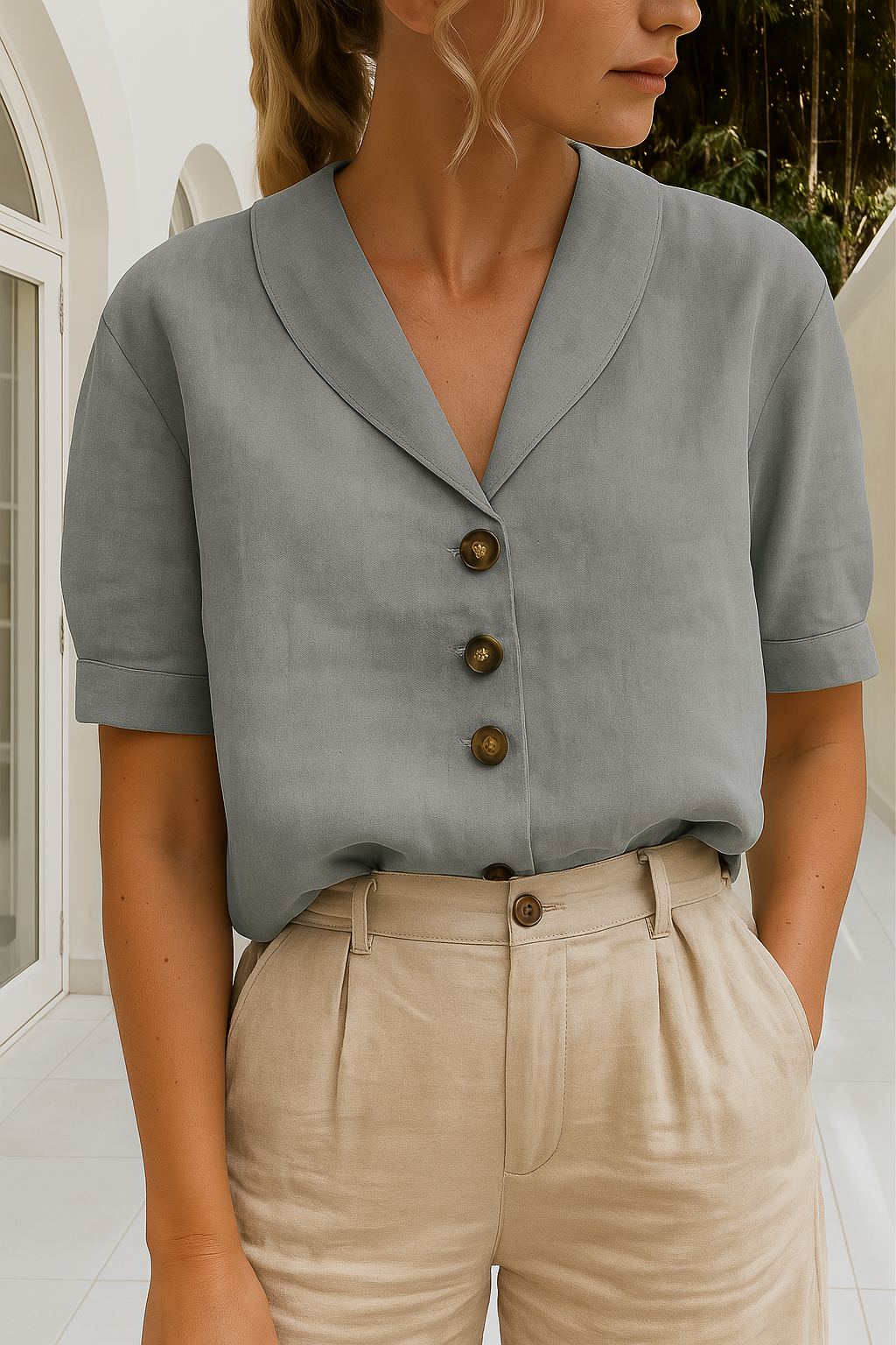 Lena – Trendy Cotton and Linen T-shirt for Women - Image 3
