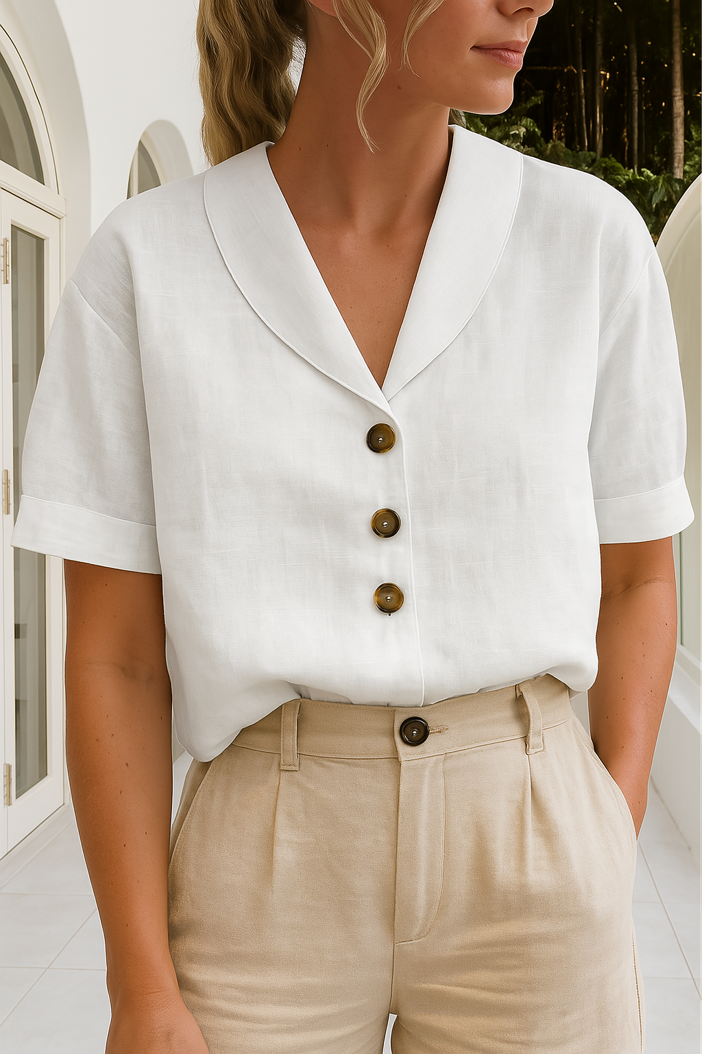 Lena cotton and linen t-shirt in white