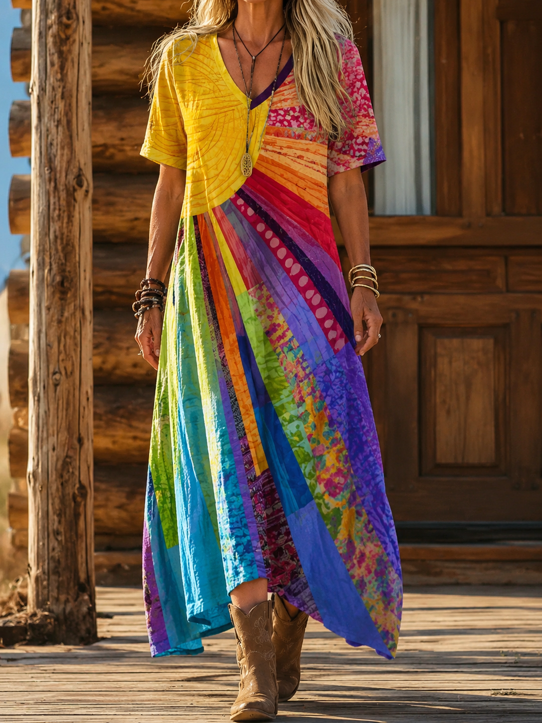 Stefanie – Sunburst Bohemian Maxi Dress for Women