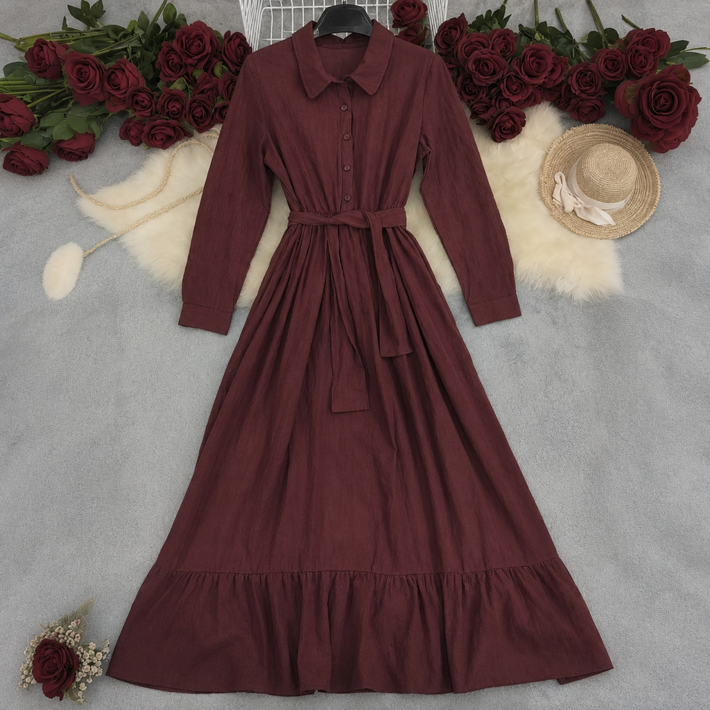 Lieselotte – Elegant Chic Buttons and Tie Waist Dress