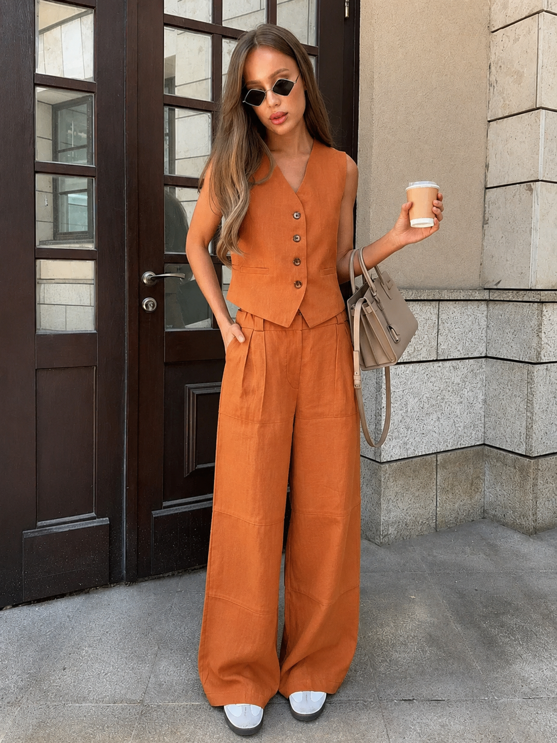 Stefanie – Women’s Chic Linen Vest and Trousers Set