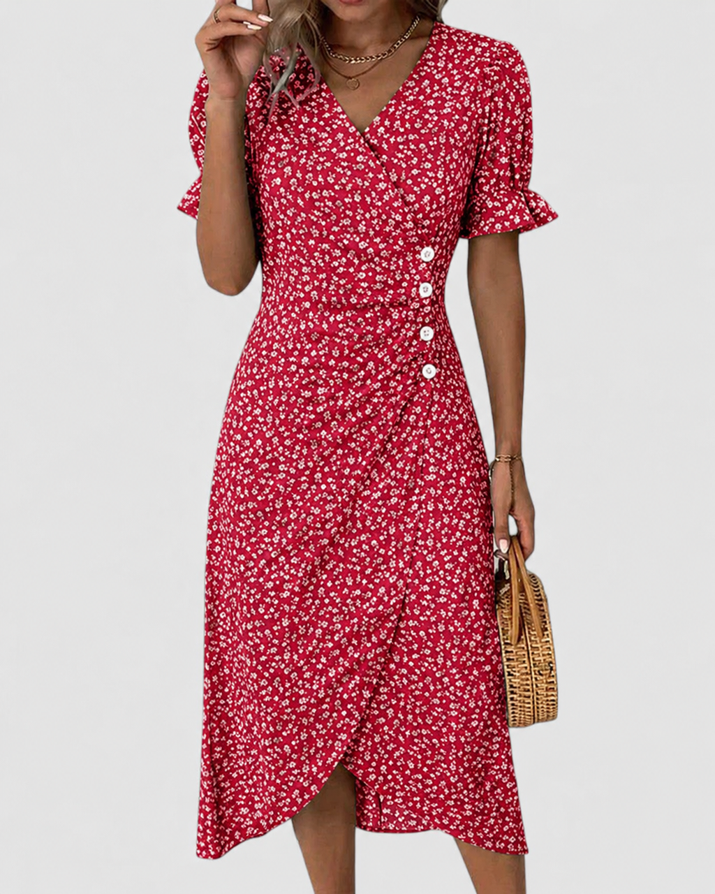 Mila – V-neck Printed Button Dress