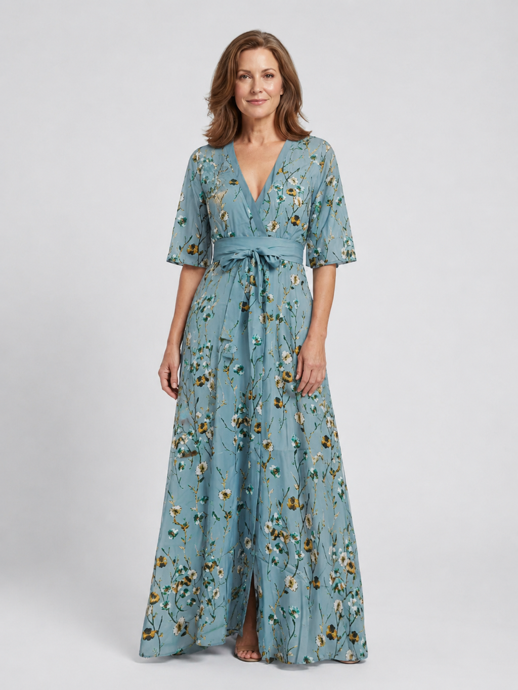 Isabella – Elegant Floral V Neck Dress for Women