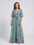 Isabella – Elegant Floral V Neck Dress for Women
