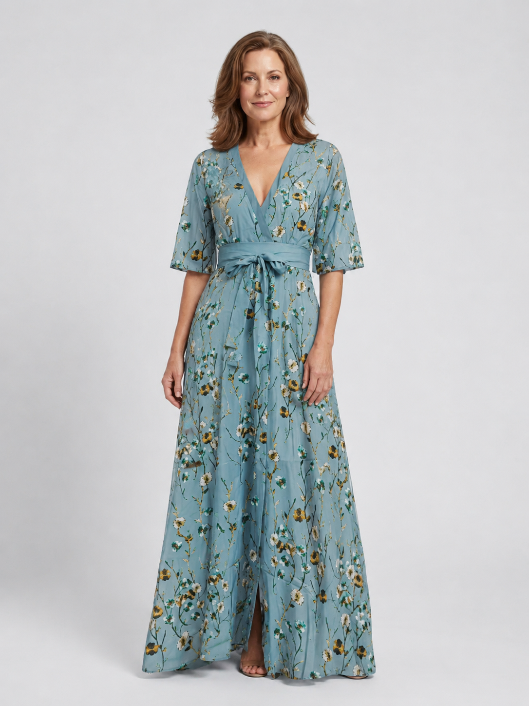 Isabella – Elegant Floral V Neck Dress for Women