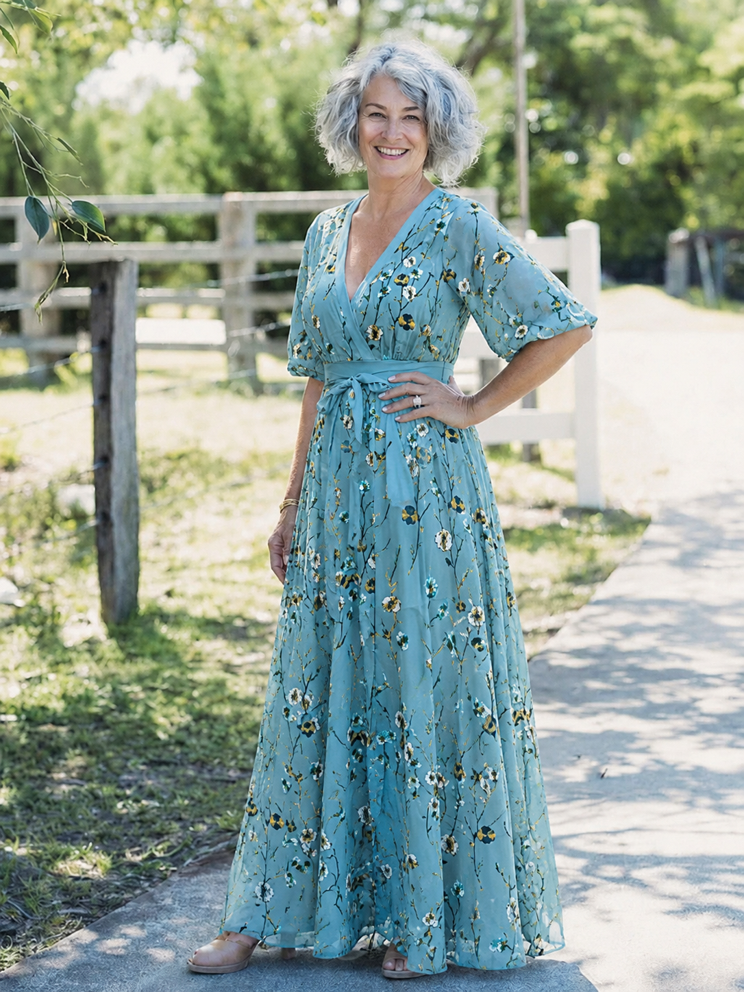 Isabella – Elegant Floral V Neck Dress for Women