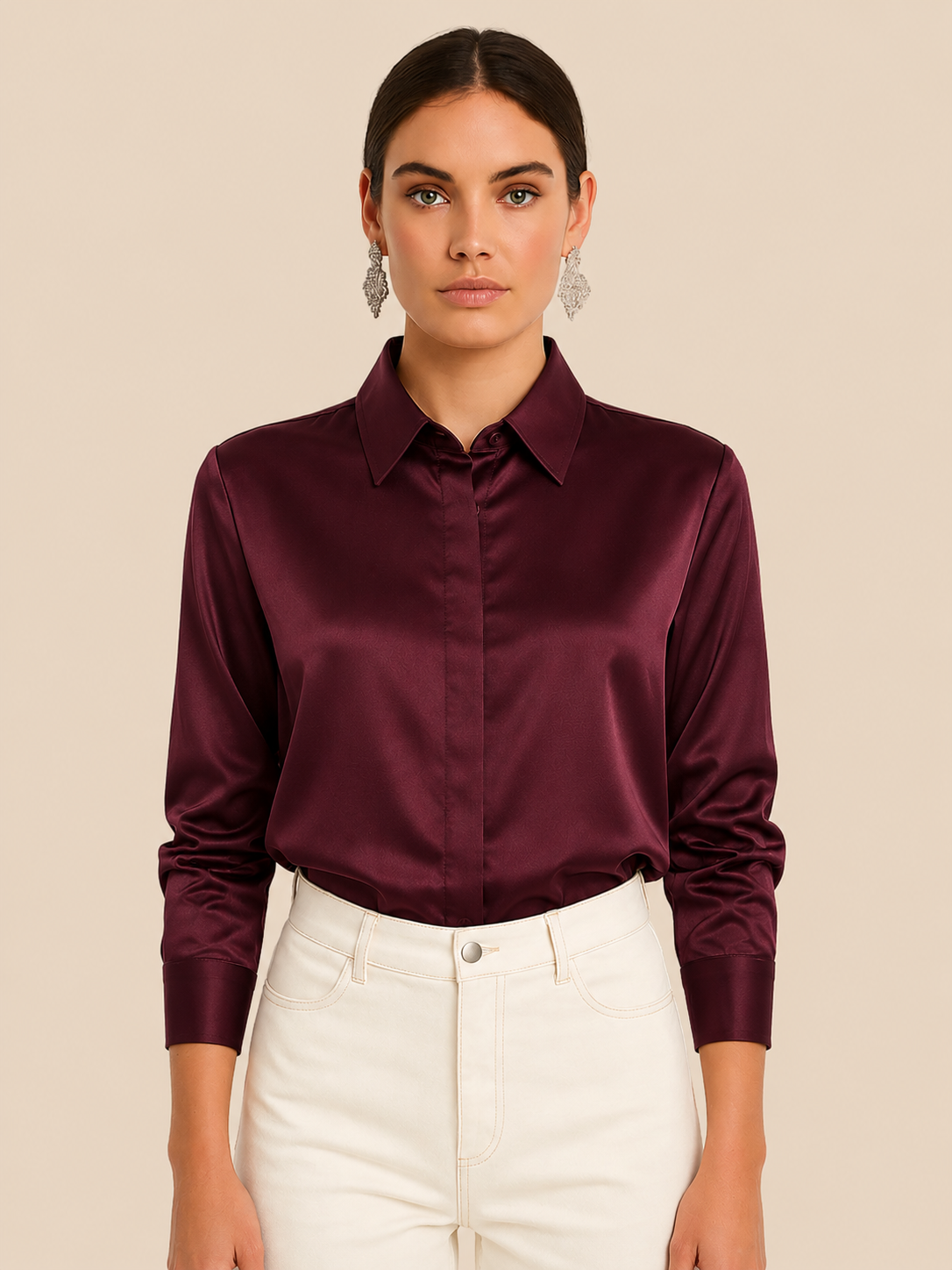 Adriana – Elegant Satin Button-Up Blouse for Women