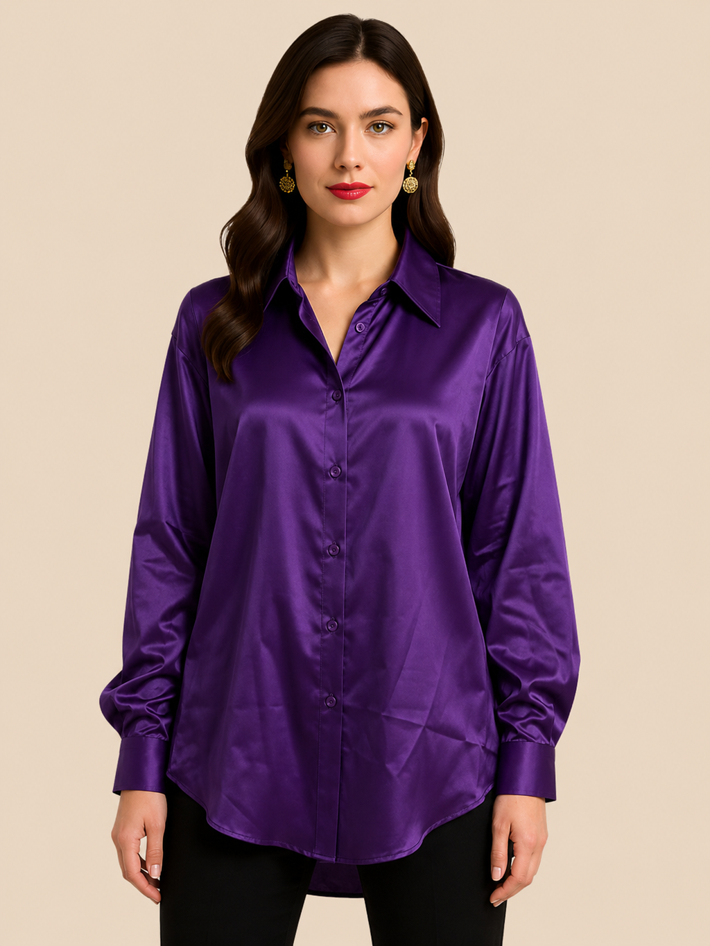Adriana – Elegant Satin Button-Up Blouse for Women