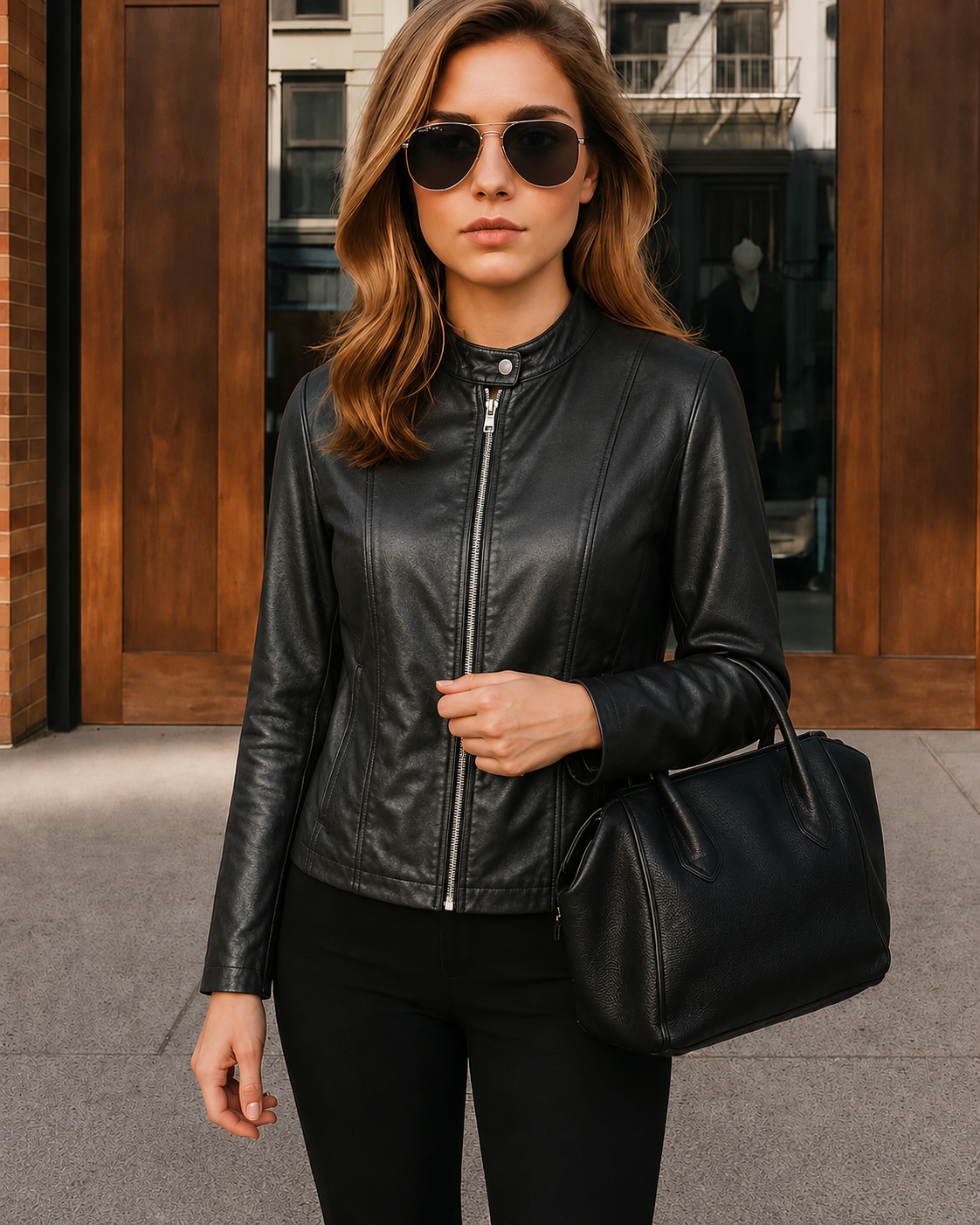 Clara fitted leather jacket in black