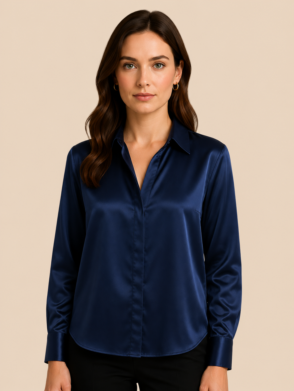 Adriana – Elegant Satin Button-Up Blouse for Women