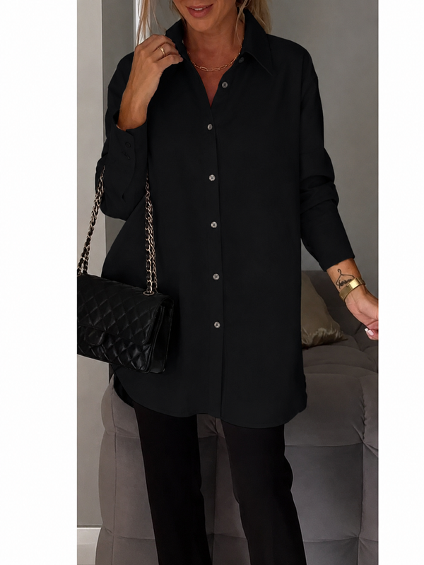 Lisa – Elegant oversized cotton shirt with classic collar for Women