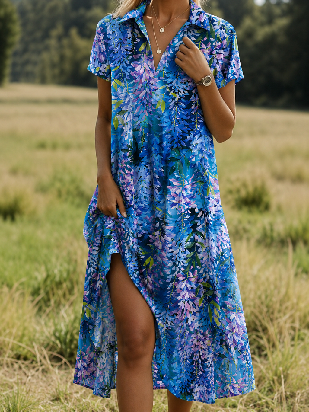 Nadine – Leaf Print Summer Dress