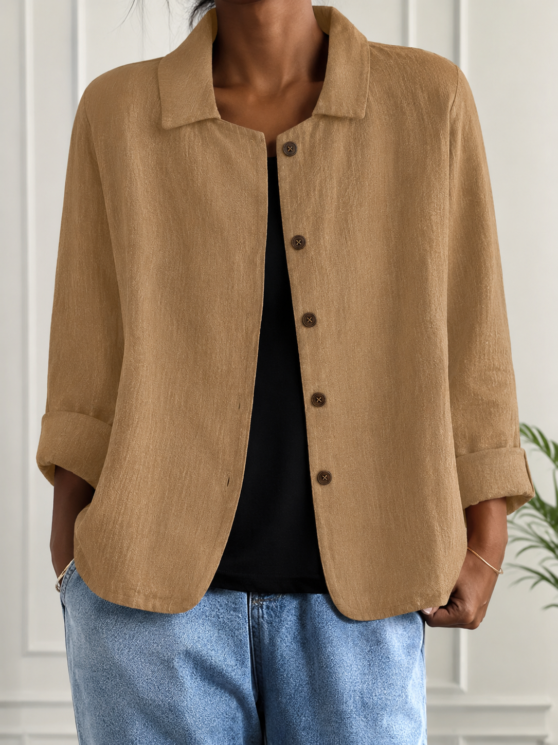 Clara jacket with button closure in khaki