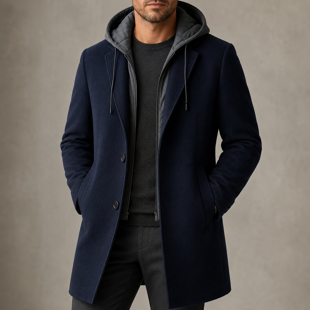 Men's Tailored Coat with Hooded Detail | L&S - 1 - London-stylehouse.com